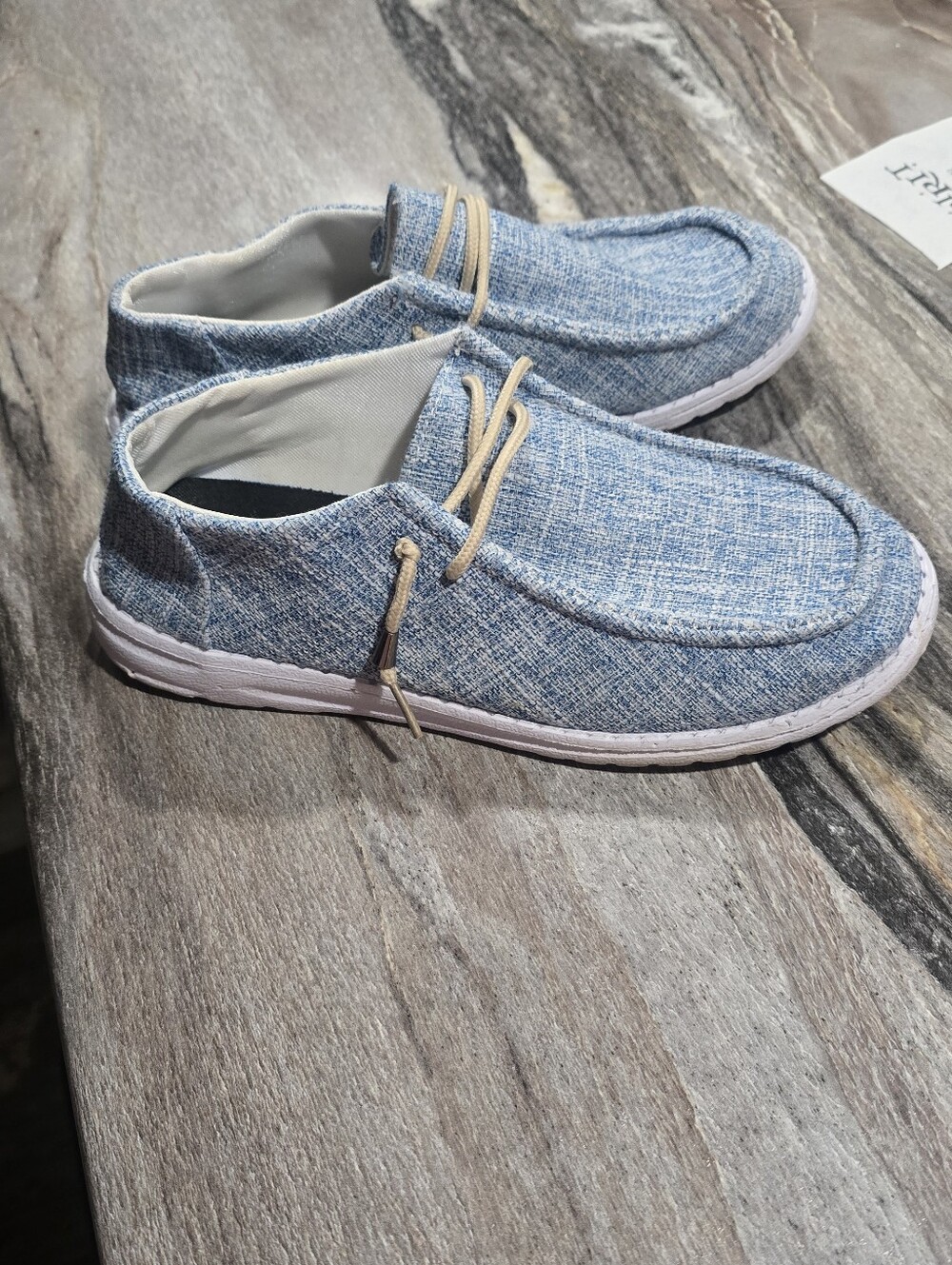 Casual Blue Linen Slip-On Loafers